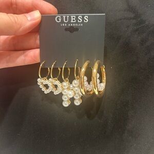 Guess Gold and Pearl Accent Earrings Trio
